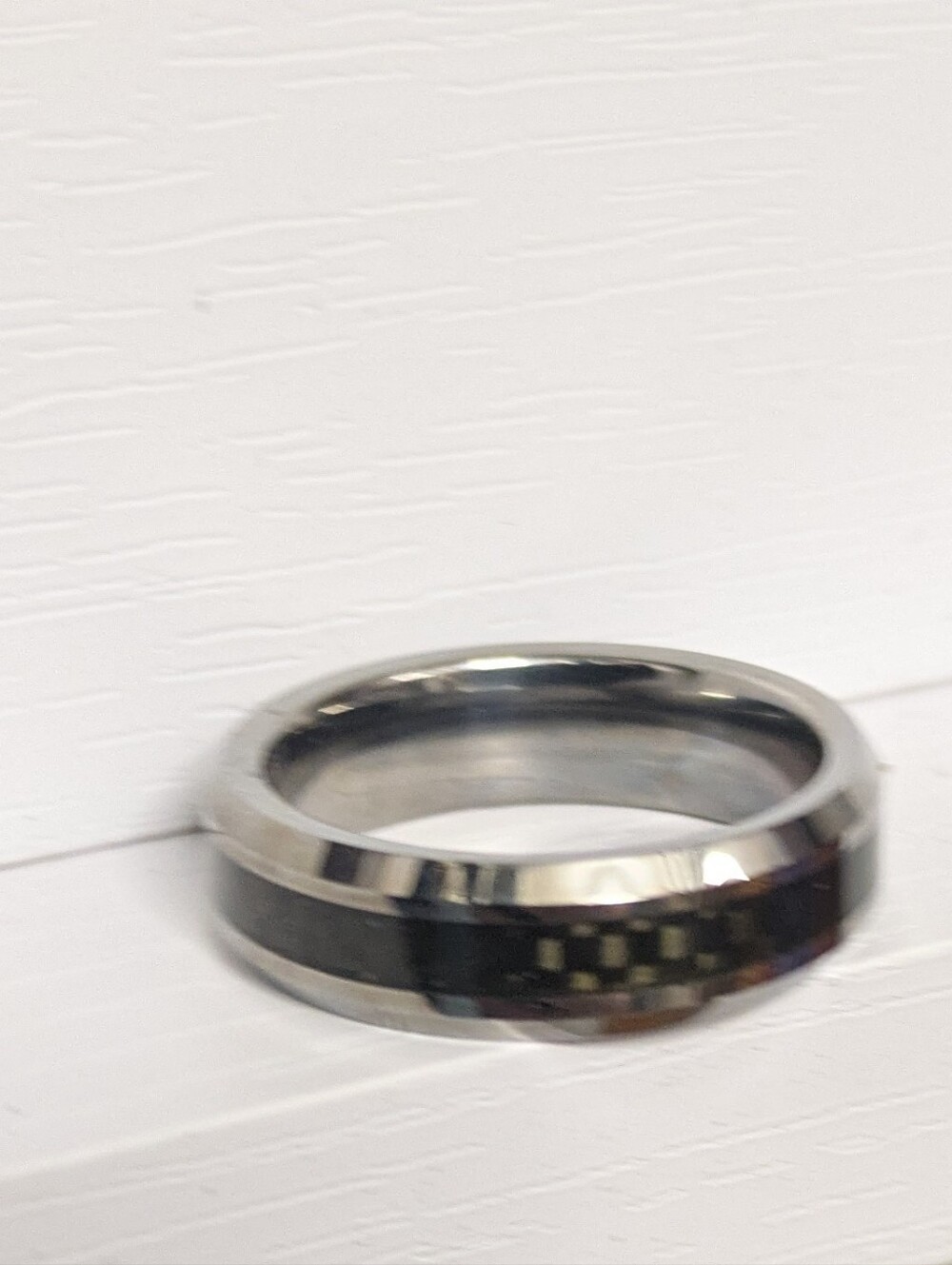 Men's Polished Silver Ring with Black Inlay